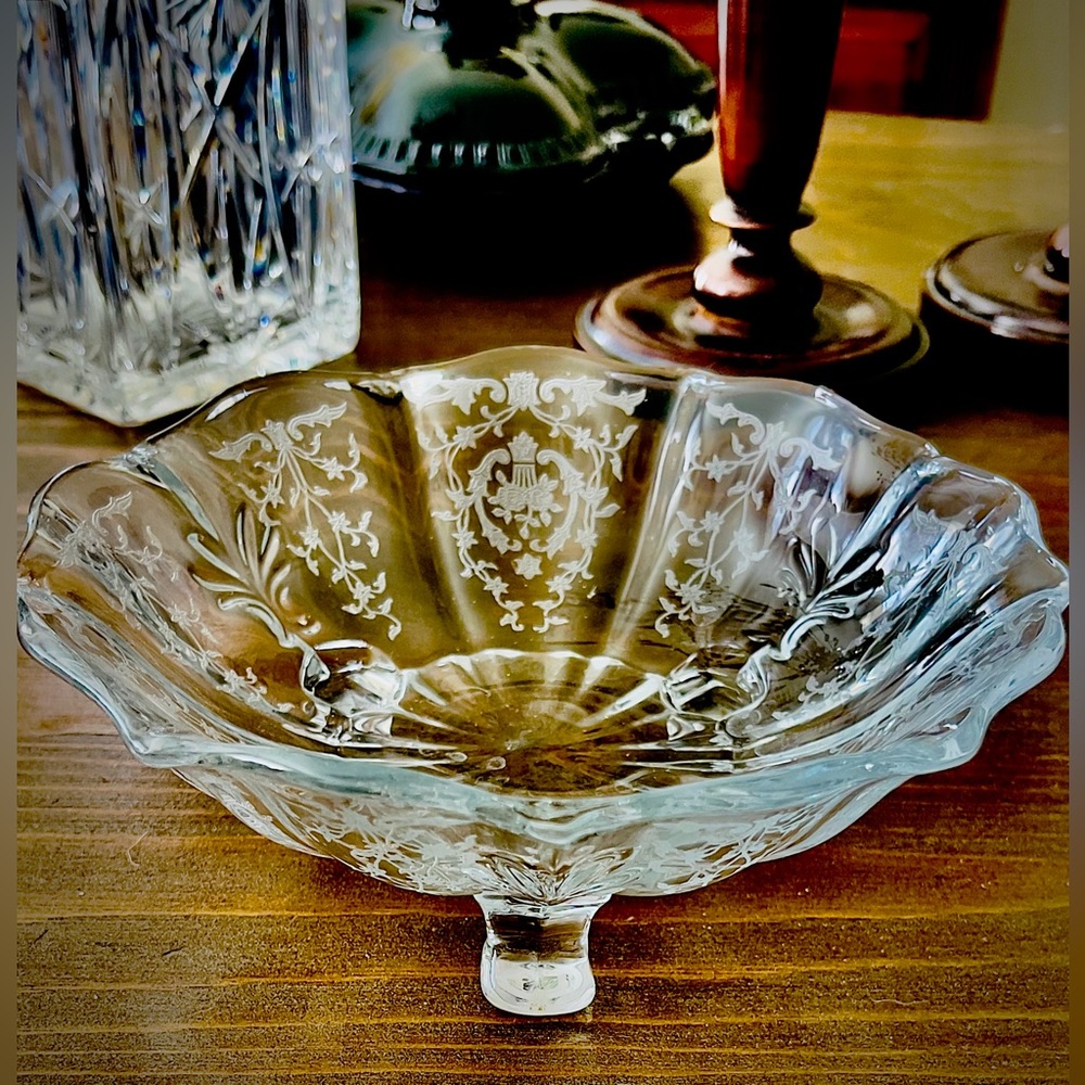 Fostoria Etched Depression Glass Footed Bowl